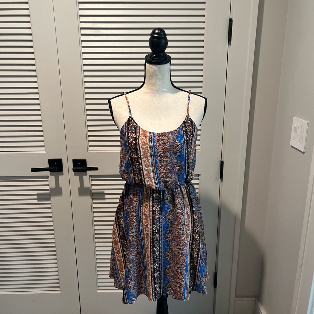 Everly Blue and Brown Patterned Mini Dress
